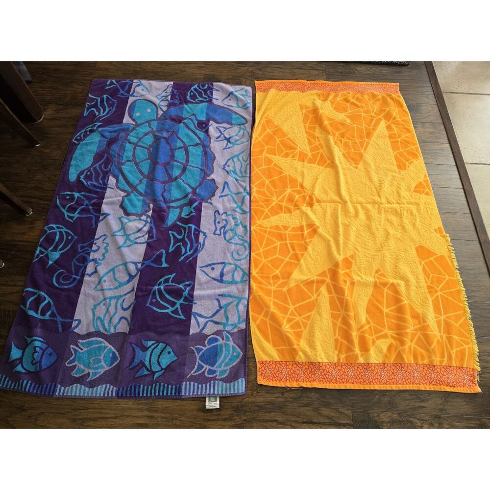 VTG Palm Cove Sun Beach Towels Sun Orange & Turtle Fish Tropical